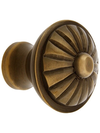 Fluted Brass Cabinet Knob - 1 1/4 inch Diameter in Antique Brass.
